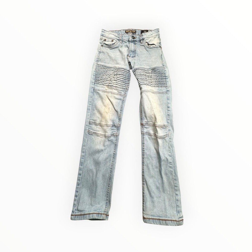 Ring‎ of Fire Jeans Boys 12 Blue Slim Moto Ribbed Knee Light Wash Denim